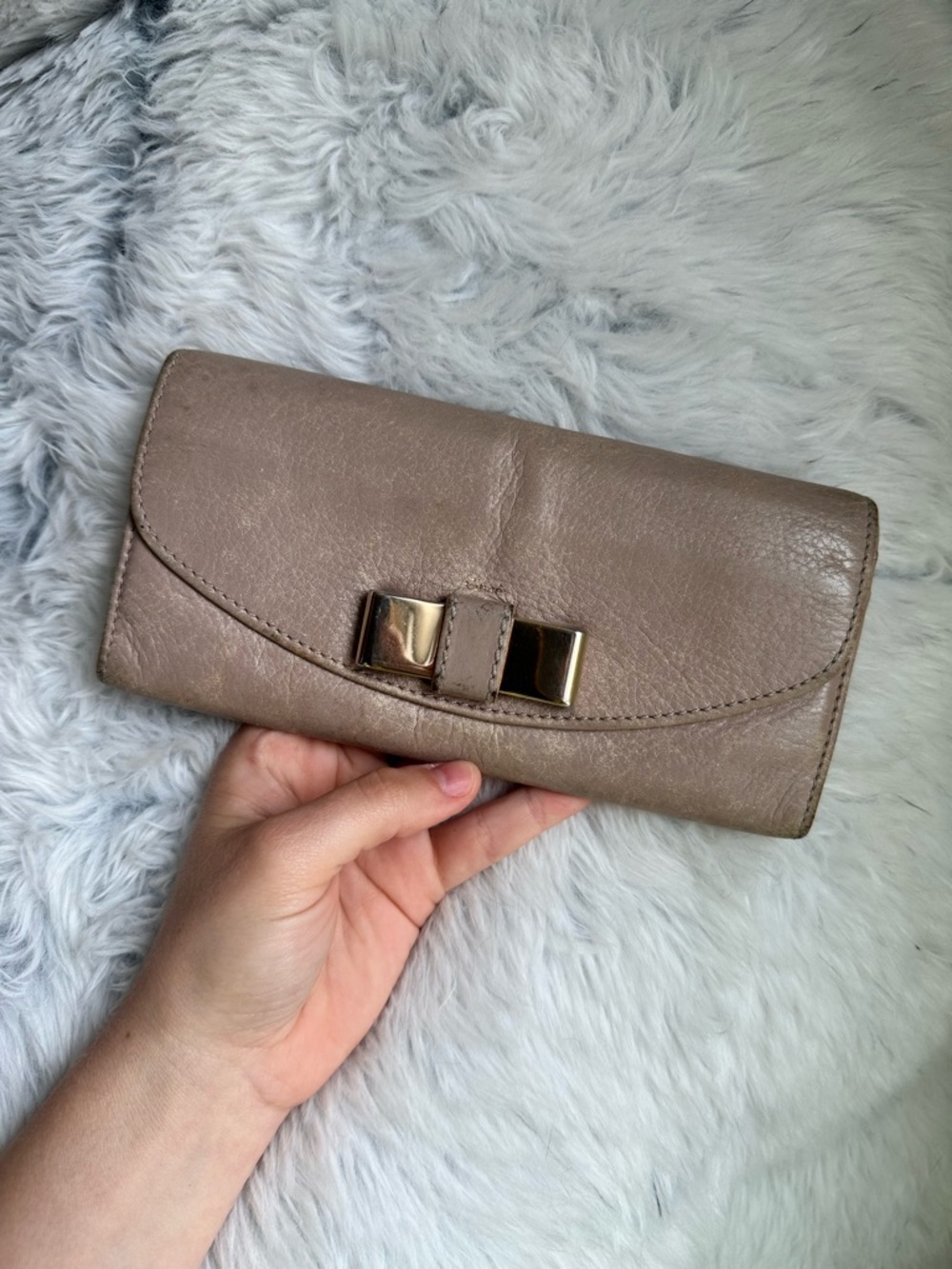 Chloé Lily Bow Long Wallet Blush Pink Leather Gold Hardware